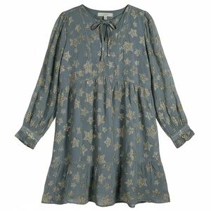 Loft Tiered Ruffle Dress Grey & Gold Size Large